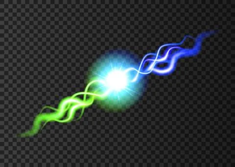Clash of two  neon rays  on transparent background. Stock Illustration