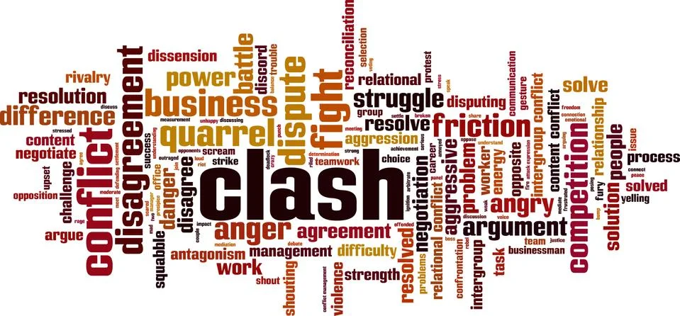 Clash word cloud concept Stock Illustration