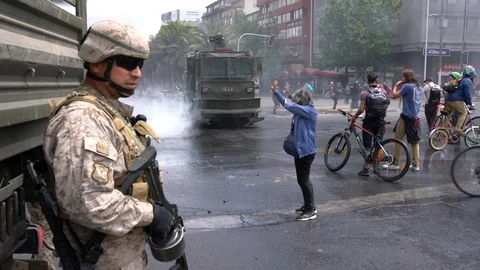 Clashes between protesters and the police during riots at Santiago, Chile Stock-Footage 118713641