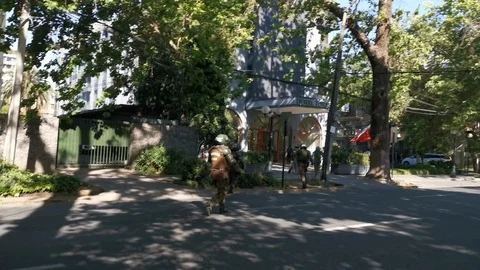 Clashes between protesters and the police during latest riots at Santiago Stock-Footage 119693977