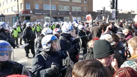 Clashes between student protesters and the riot police with pepper spray Stock Footage 77655743