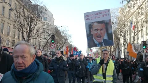 Clashes at pension reform protest in Paris, France Stock Footage 232609354