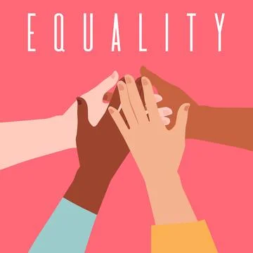 Clasped hands, poster on the theme of equality. Flat style. Stock Illustration