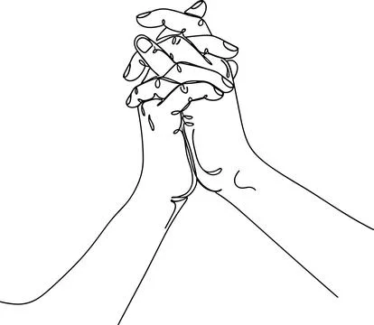 Clasping Hands Continuous Line Drawing, Minimalist Prayer or Unity Flat Vec.. Stock Illustration