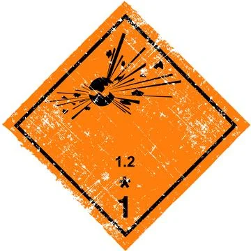Class 1 Division 1.2 Explosive Hazard Label. Grunge Distressed Projectile Sig Stock Illustration
