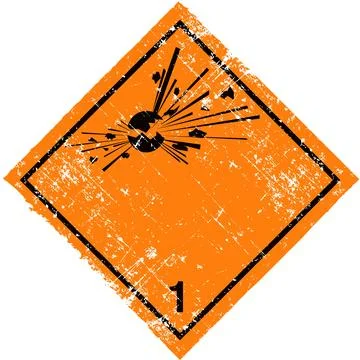 Class 1 Explosive Hazard Label. Grunge Distressed Orange Bomb Sign. Stock Illustration