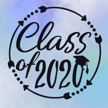 Class of 2020 with graduation cap and frame with arrows and dots Stock Illustration