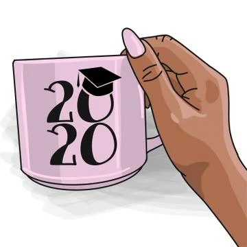 Class of 2020 - Hand drawn beautiful young woman hand with coffee mug Stock Illustration