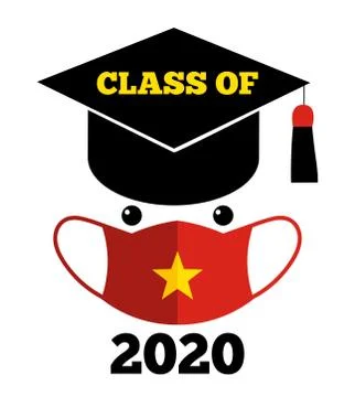 Class of 2020 text, graduation cap, protection face mask, vietnamese flag, Te Stock-Illustration