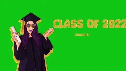 Class of 2022 congratulations animation. Pop art style. Graduate girl student Stock Footage 172596163