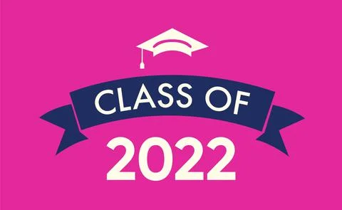 Class of 2022 with Graduation Cap. Flat simple design on pink Stock Illustration