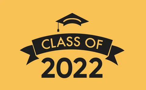 Class of 2022 with Graduation Cap. Flat simple design on yellow Stock Illustration