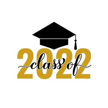 Class of 2022 lettering with graduation cap isolated on white. Congratulation Stock Illustration