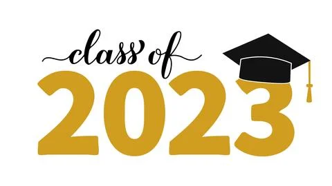 Class of 2023 lettering with graduation hat isolated on white. Congratulati.. Stock Illustration