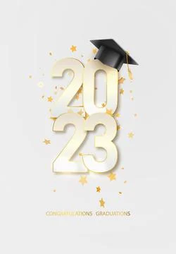 Class of 2023 text for graduation gold design, congratulation event high school Stock Illustration