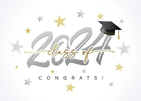 Class of 2024 Congrats, silver logo design, stars and lettering Stock Illustration