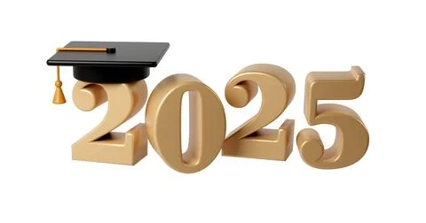 Class of 2025 3d icon. Congratulation graduates design template with black cap Stock Illustration