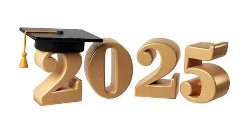 Class of 2025 3d icon. Congratulation graduates design template with black cap Ilustração Stock