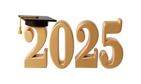 Class of 2025 3d icon. Congratulation graduates design template with black cap 스톡 일러스트