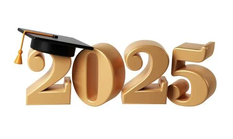 Class of 2025 3d icon. Congratulation graduates design template with black cap Stock Illustration