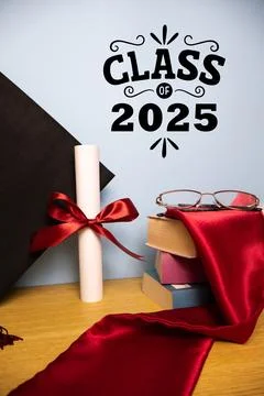 Class of 2025 Graduation background with academic hat diploma and stole Ver.. Stock Photos