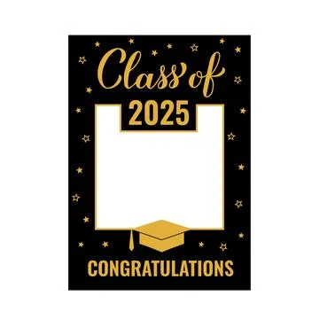 Class of 2025 photo booth frame isolated on white. Grad celebration selfie .. Illustrazione stock
