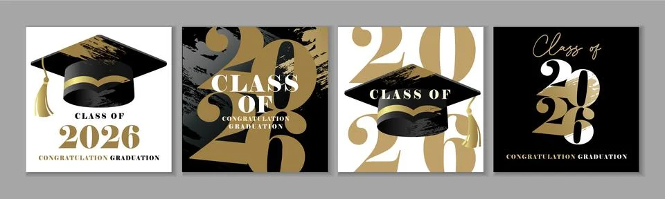 Class of 2026, creative grunge posters design with graduation cap and numbers Stock Illustration