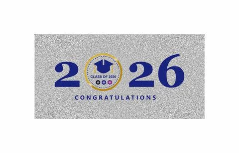 Class of 2026 graduation celebration graphic with blue numbers and silver t.. Stock Illustration