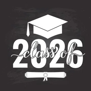 Class of 2026 lettering on chalkboard background. Congratulations to gradua.. 스톡 일러스트