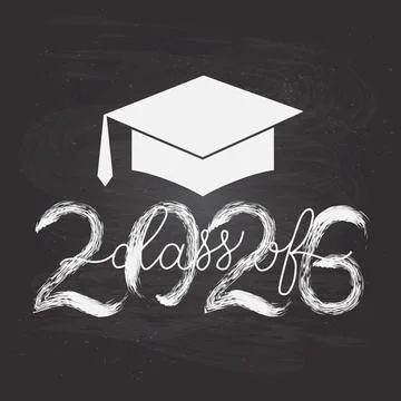 Class of 2026 lettering with graduation cap on chalkboard background. Congrat Stock-Illustration