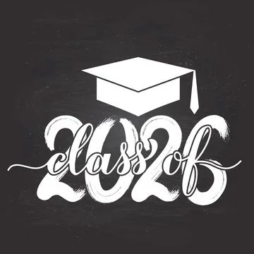 Class of 2026 lettering with graduation hat on chalkboard background. Congr.. Stock Illustration