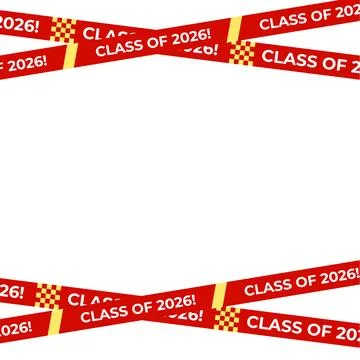 Class Off 2026 Seniour Year Graduation Red Lines. School Calendar Frame Stock Illustration