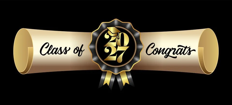 Class of 2027 congrats, Diploma scroll 3D Stock Illustration