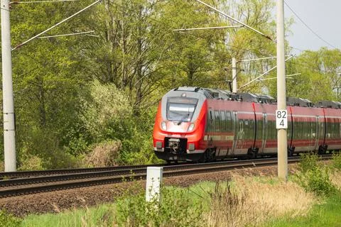 A class 442 train is on its way to Senftenberg . Stock Photos