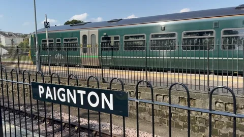 Class 58 diesel commuter train of Great Western Railway train leaving Paignton Stock Footage 308409245