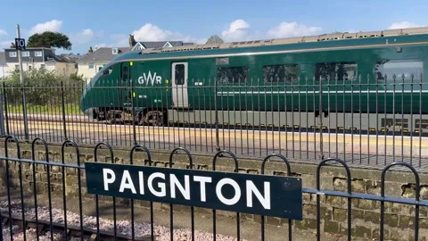 Class 800 high speed train of Great Western Railway train leaving Paignton Stock Footage 308409246
