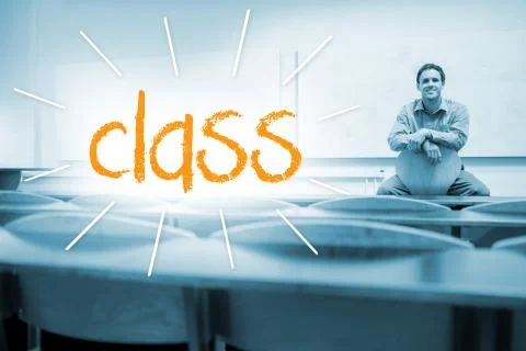 Class against lecturer sitting in lecture hall Illustrazione stock