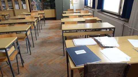 Class with blackboard for studying lessons. Back to school. Stock Footage 98614774