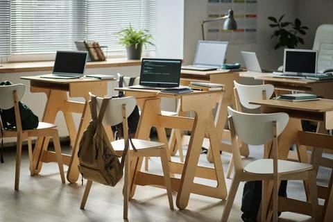 Class with computers at IT lesson 库存照片