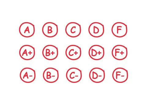 Class grades with circles, pluses, minuses icon set. Assessment results sym.. Stock Illustration