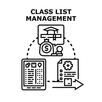 Class list management concept a digital tablet with student records, administ Stock Illustration