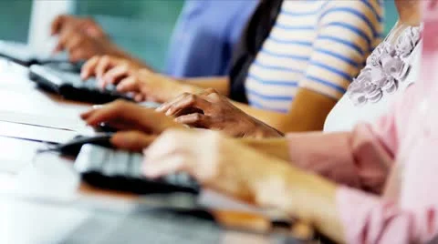 Class Male Female Adults Career Retraining Hands Close Up Stock Footage