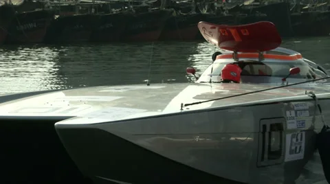 Class One boat docked  Stock Footage 37809313