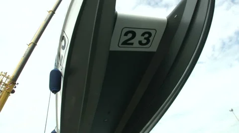 Class One boat lifted by a crane  Stock Footage 43321202