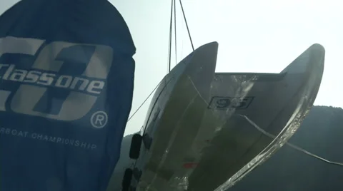 Class One racing boat lifted Stock Footage 36920177