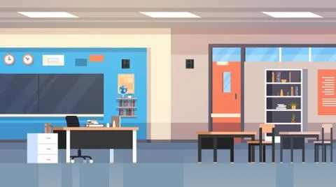 Class Room Interior School Classroom With Board And Desks Nobody イラスト素材