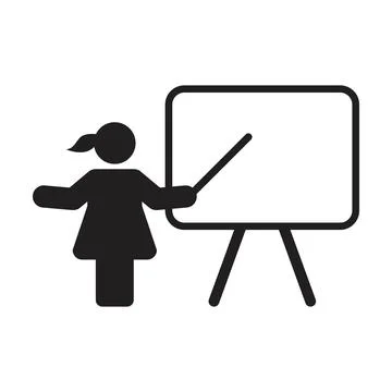 Class room vector female teacher person with white board symbol Stock Illustration