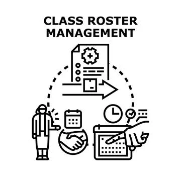 Class roster management organizing student enrollment process Stock Illustration