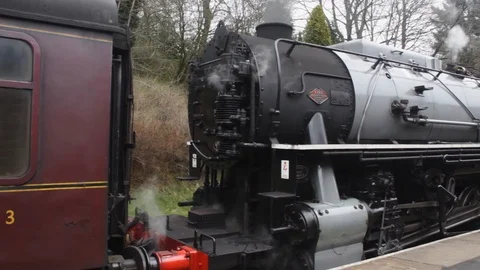 Class S160 steam engine at Oxenhope station Keighley and Worth Valley Railway Stock Footage 105740938
