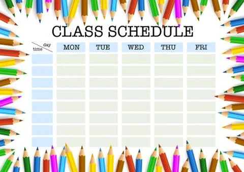 Class schedule surrounded by colored pencils template イラスト素材